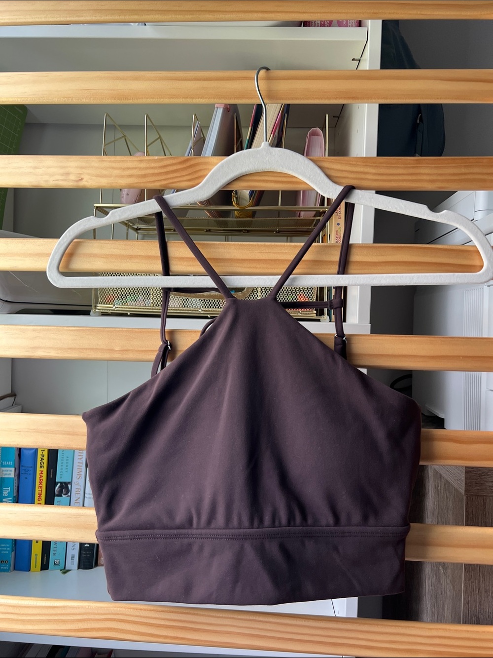 BuffBunny Brown Strappy High-Neck Sports Bra